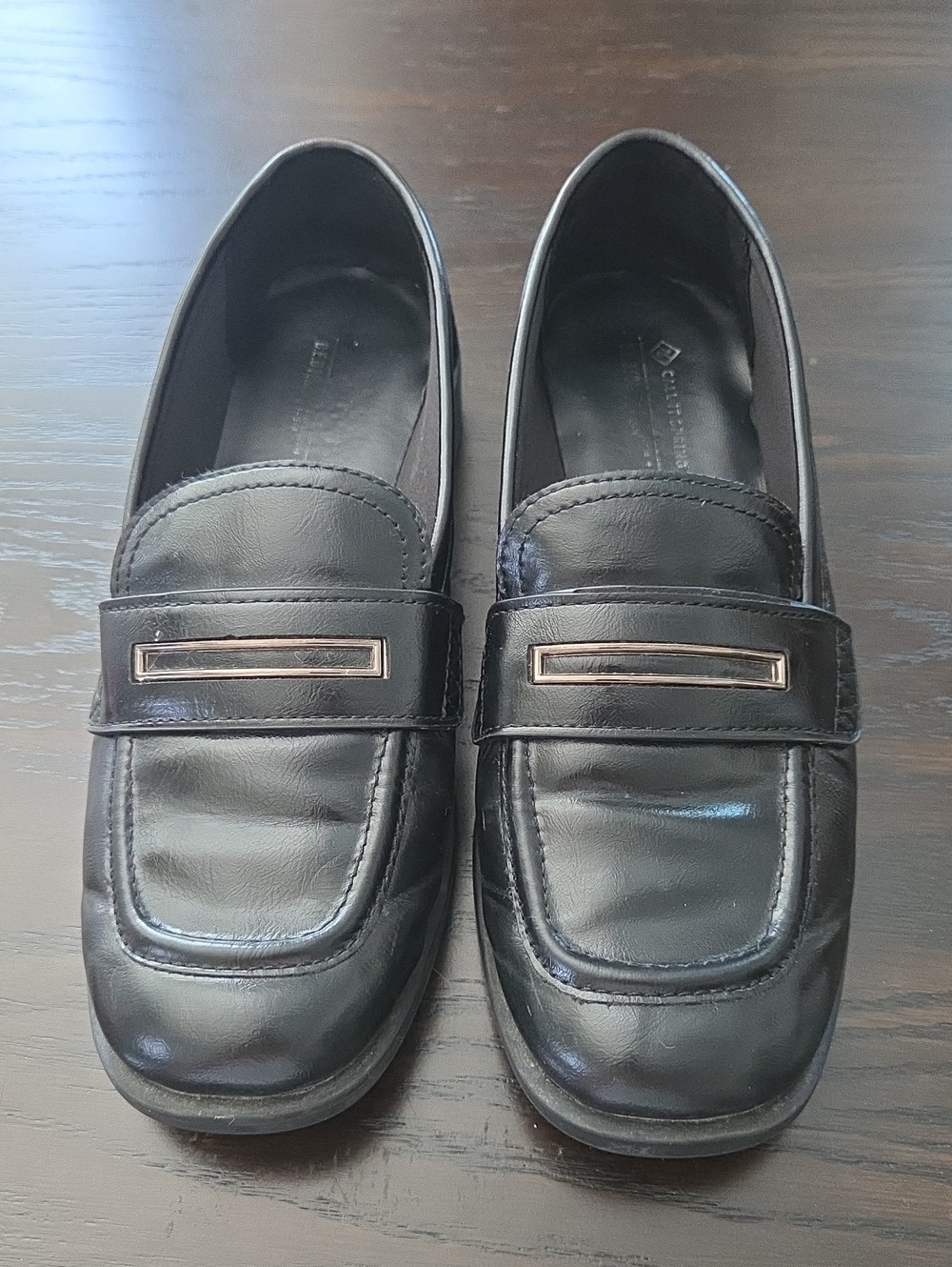 Call It Spring Black Leather Loafers with Metal Trim